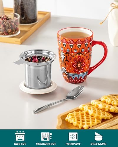 vancasso 18 Oz Tea Infuser Mug with Lid, Crimson Sunburst - Image 4