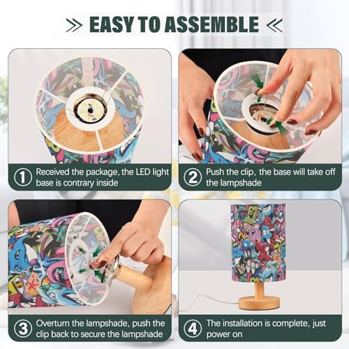 Graffiti Art Colorful Monster Cool Table Lamp for Bedroom USB Port Lamps Small Accent Table Lamp Nightstand Lamp Sturdy Linen Shade Wooden Base Decorative Lamps for Bedside Reading|Kids|Dorm|Home - Image 6