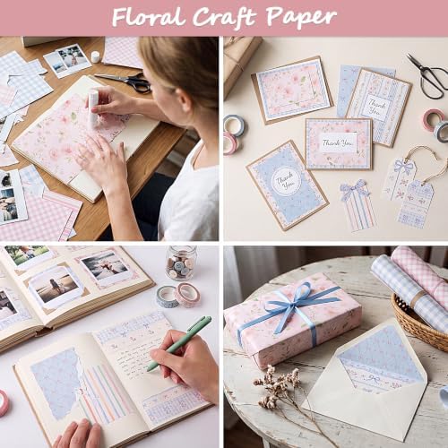 Scrapbook Paper Pink Blue Double Sided Floral Decorative Paper Pack for Card Making Junk Journals Wedding Invitations Photo Albums Decoupage Origami DIY Paper Crafts - Image 7