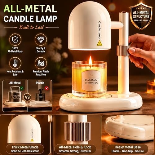All-Metal Candle Warmer Lamp with Timer & Dimmer, Heavy Duty Adjustable Height Melt Warmer for Jar Candles, Durable Wax Warmer Lamp with 2 GU10 Bulbs, Gifts for Home Decor - Image 2