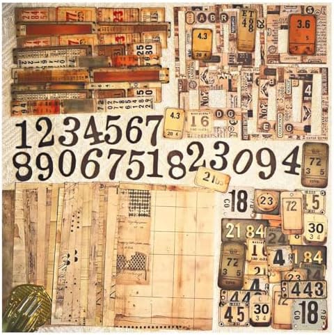 Vilikya 90Pcs Tag Label Scrapbook Stickers for Junk Journal Ephemera, PET Number Sticker for Journaling Kit, Vintage Scrapbooking Paper for Decoupage, Collage Cards Frame Stickers for Bullet Journal by VilikyavintageArtandAesthetics