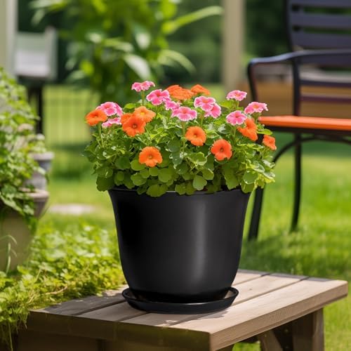 Ceramic Plant Pots - 12 Inch Plant Pot for Indoor Plants Outdoor, Large Planter with Drainage Hole and Saucer, Round Planters, Modern Flower Pot, Garden Patio Home Decor, Garden Gift, Black - Image 4