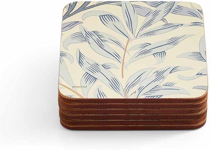 Pimpernel Morris & Co Willow Bough Blue Coasters, Set of 6 - Heat-Safe Drinkware Mats with Floral Design & Cork Backing for Dining Table Styling & Giftable Tableware for Special Occasions