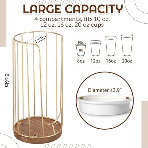 Geelin 18oz Adjustable Coffee Cup and Lid Dispenser with Wooden Base - Image 2