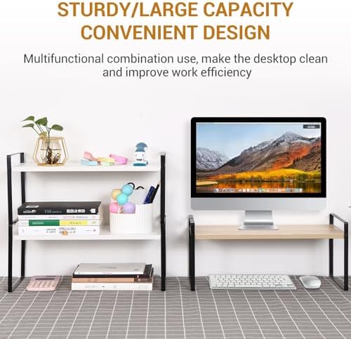 YGYQZ Desk Shelf Organizer, 1-Tier Desktop Bookshelf, Black & Wood - Image 4