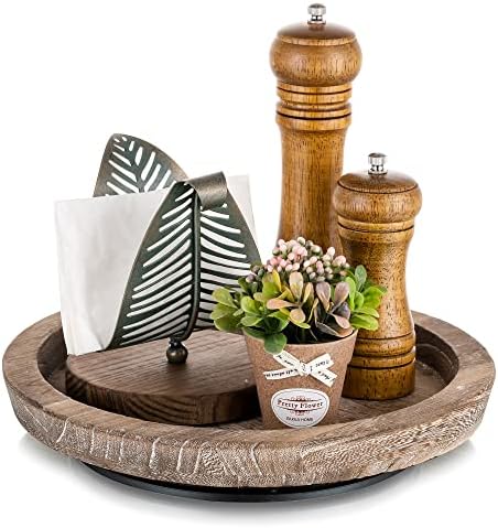 Hanobe Wooden Lazy Susan for Table Centerpiece, Round Serving Tray, 11.2" by Hanobe