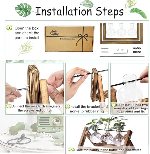 Kingbuy Plant Propagation Station, 3 Glass Bulb Vases with Wooden Stand - Image 6