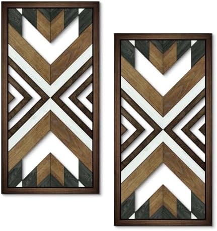Putuo Decor Aztec Wall Decor Set of 2, Wooden Western Wall Art, Geometric Wooden Decoration, Native American Tribal Southwestern Boho Decorative Hanging Plaques for Living Room Bedroom Entryway by PUTUODECOR
