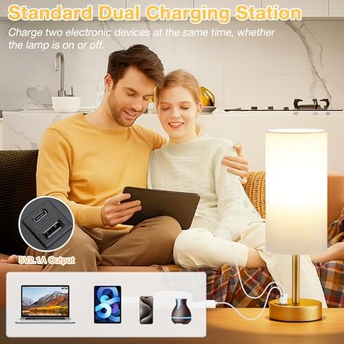 Dicoool Bedside Table Lamp for Bedroom - 3-Way Dimmable Touch Lamp, USB A+C - Image 4