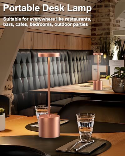 Swinerton Cordless Table Lamps Rechargeable, Portable LED Desk Lamp, 5000mAh Battery Powered Wireless Table Light - 3 Color Dimmable Lighting for Restaurant Dining Patio Outdoor Bedroom(Rose Gold) - Image 4