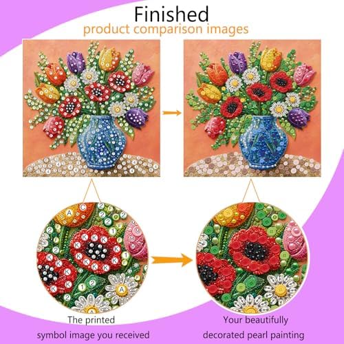 Framed Button Art Kit 11.8" DIY Mosaic Craft for Adults(Peony Vase) - Image 2