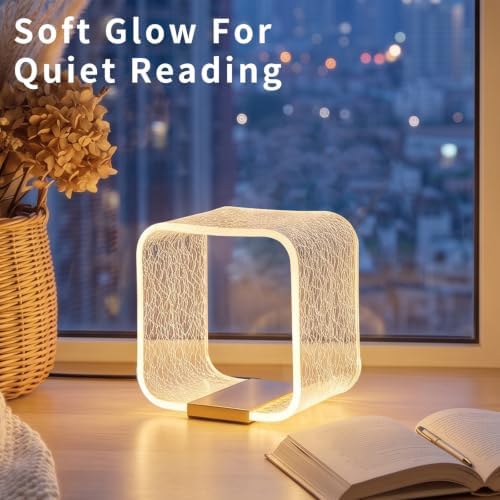 Acrylic Bedside Lamp, Square Starry Effect LED Desk Lamp with Button Switch, Eye-Caring Table Lamp for Bedroom, Nightstand, Dorm, Office and Living Room - Image 6