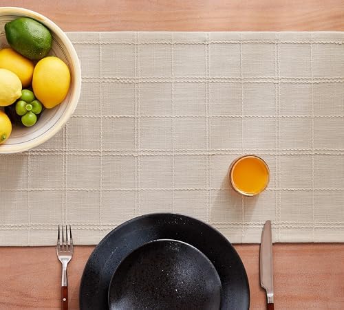 ZeeMart Linen Checked Farmhouse Table Runner, 13x36 Inches Neutral Beige - Image 7