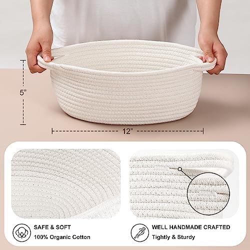 2 Pack Small Woven Basket with Gift Bags and Ribbons, Empty Decorative Gift Chest Box, Cute Baby Gift Basket for Nursery, Cotton Rope Room Shelf Storage Basket with Handles, All 12"x 8"x 5",White - Image 4