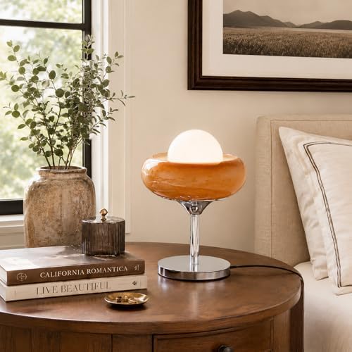Caramel Orange Glass Table Lamp,for Bedroom and Nightstand,MCM Style - Image 4