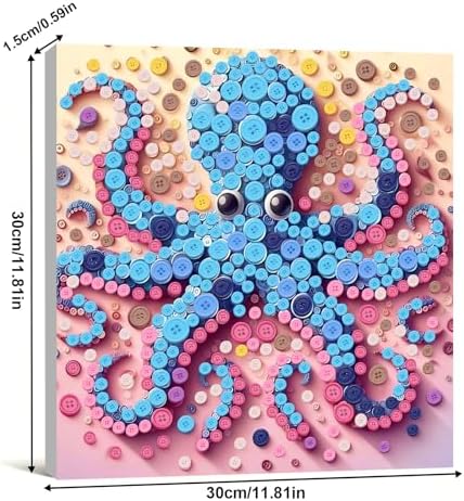 Framed Button Art Kit 11.8" DIY Mosaic Craft for Adults(Blue Octopus) - Image 2