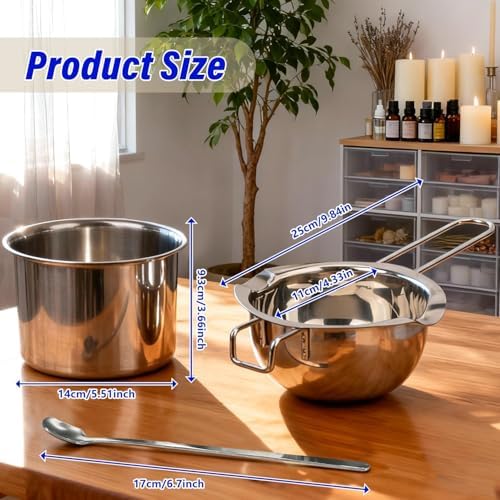 Blingfun Double Boiler Pot Set, Stainless Steel Melting Pot with Candle Wicks, Stickers,Wick Holders,Wick Placing Tube for Soap, Wax, Candle Making - Image 5