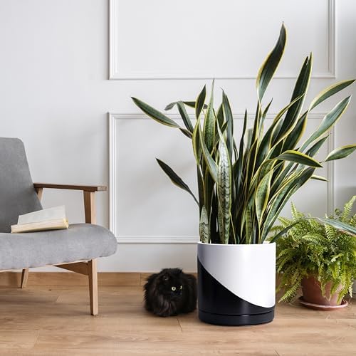 D'vine Dev 12 Inch Ceramic Planter Pot, Black White Diagonal, 94-O-F-K - Image 3