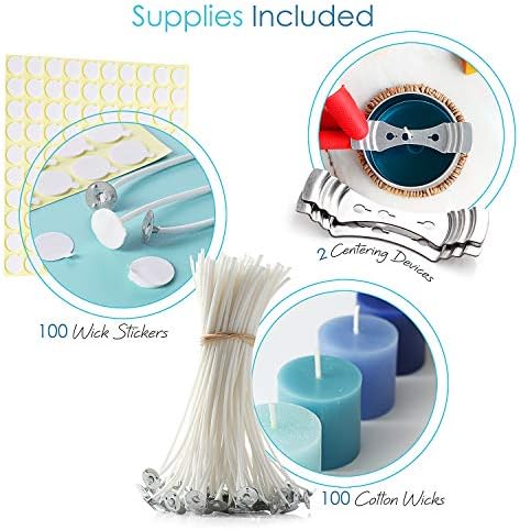 Hearth & Harbor Natural Soy Wax and DIY Candle Making Supplies - 5 Lbs. Soy Candle Wax Flakes, Candle Tin Cans with Lid 24 Pack - 4 oz., 100 Cotton Wicks, and 2 Metal Centering Device - Image 5
