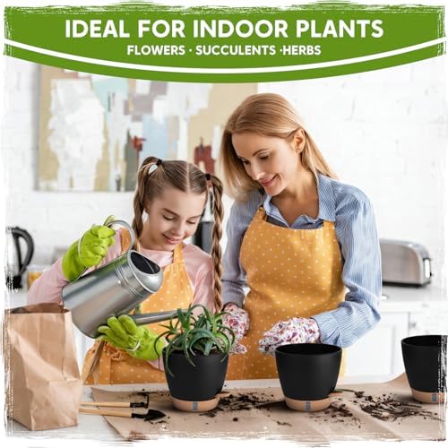 Self Watering Pots for Indoor Plants (5/5.5/6/6.5/8 Inch), Terra Cotta Planters with Water Level Indicator & Drainage,Wicking Pots for Monstera, Herbs & Snake Plant (Black, 5/5.5/6/6.5/8 Inch) - Image 6