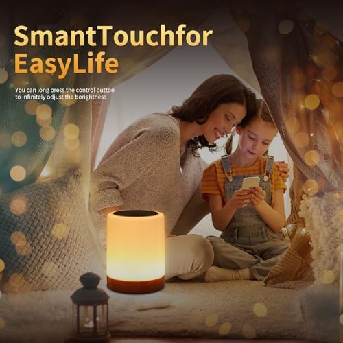OORUN Touch Bedside Table Lamp,13 RGB Colors & 5 Brightness, USB Rechargeable Desk Lamp, Remote Control Dimmable Light with RGB Color Changing,Portable Lamp for Baby (2 Pack Brown) - Image 5