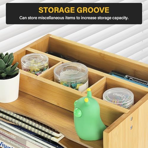 WKWKER 5-Tiers Bamboo File Organizer Paper Organizer Mail Sorter Document Letter Trays Desk Organizer with 4 Dividers for Office Home Study Desk Storage (Natural Color) - Image 5