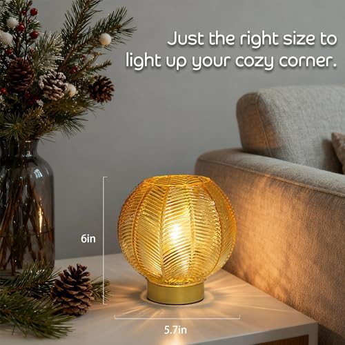 LUSHARBOR Battery Operated Decorative Glass Table Lamp with Timer Gold - Image 4