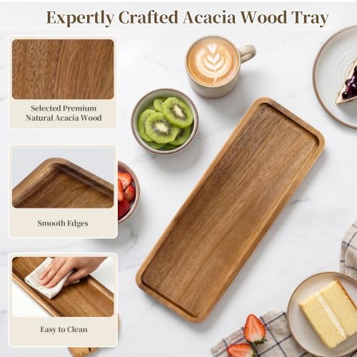 Small Wooden Tray | Acacia Wood Serving Tray Platter Mini Vanity Tray Decor - Image 3