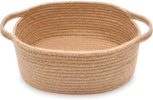 ABenkle Small Basket with Handles, Boho Decorative Rope Woven Dog Cat Toy Storage Bin Shelf Storage Organizer, Easter Christmas Gift Basket, 12"x8"x5" by ABenkle