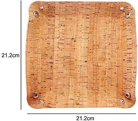 boshiho Valet Tray for Men, Natural Cork Jewelry Catchall Key Phone Coin Box Change Caddy Bedside Storage Box (Cork) - Image 4