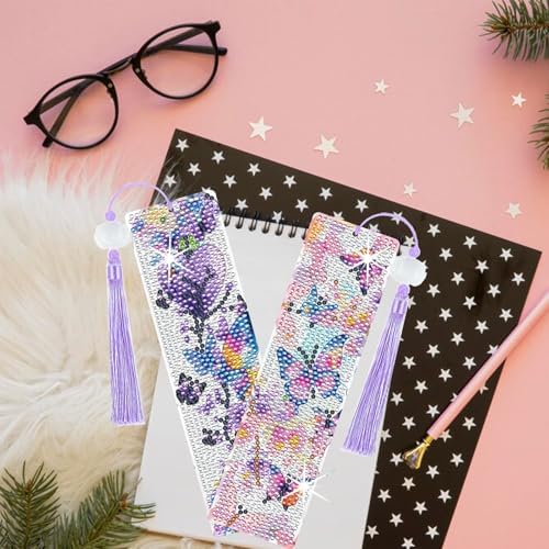 8PCS Diamond Painting Art Bookmarks,Cute Acrylic Bookmarks Crafts Kits Gifts with Pendants for Adult Women Book Lovers (Butterfly) - Image 6