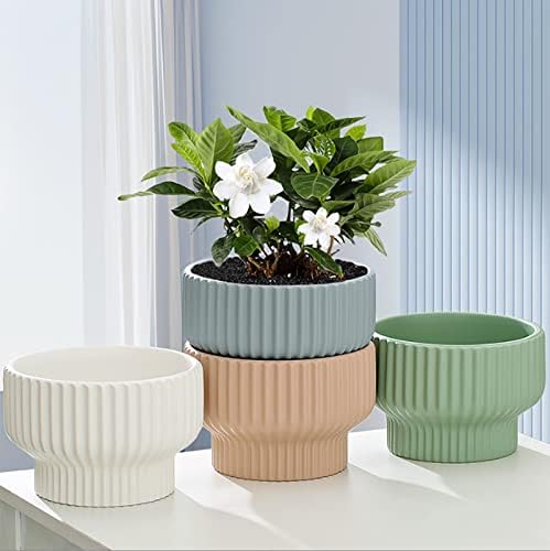 Puoyik 2 Piece Set of Flower Pots 8/6 inches, Ceramic Flower Pots with Drainage Holes, Indoor and Outdoor Plant Flower Planter (7.8/5.9 Green) - Image 6
