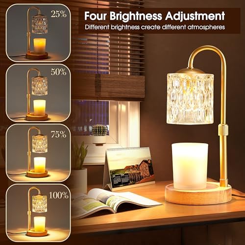 Briever Dimmable Candle Warmer Lamp with Timer, Height Adjustable Electric Candle Wax Warmer, Christmas Birthday Gifts for Women Mom, House Warming Gifts New Home Room Decor, Solid Wood Base - Image 3