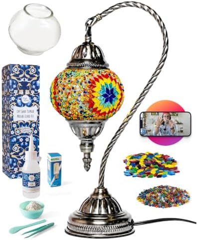 KRAFTSTORIES Turkish Mosaic Swan Neck Lamp Making Kit| DIY Colorful Glass Decorative Nightstand Table Light| Craft Kit |Make Your Own Lamp | Living Room Bedroom | Antique Bronze Base (Multicolor) by Kraftstories