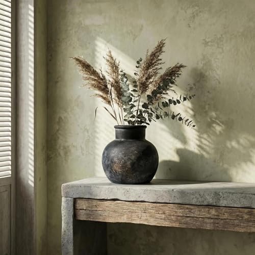 Farmhouse Table Vase, 5.7 Inch Bronze Ceramic Pot, Rustic Boho Terracotta Decor for Shelf, Mantel, Bookshelf, Living Room, Handmade Aged Look Centerpiece - Image 2