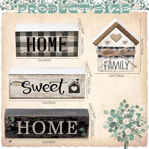 Moucuny 4 Pcs Farmhouse Table Decor Rustic Home Sweet Home Wooden Signs - Image 2