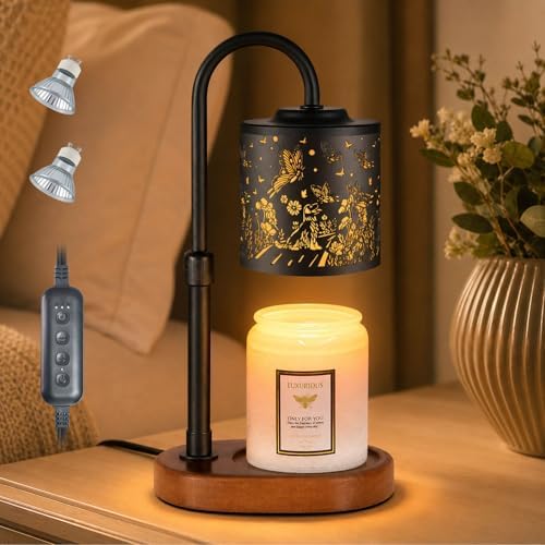 Dimmable Candle Warmer Lamp with Timer Adjustable Height for Scented Jar Candles Electric Candle Wax Melt Warmer for Home Decor Christmas Birthday Gifts for Women Mom(Butterfly+Dog) by Copinpin