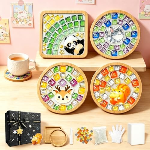 4 Packs Mosaic Coaster Kit, Mosaic Craft Kit for Beginner, with Gift Box by Unknown