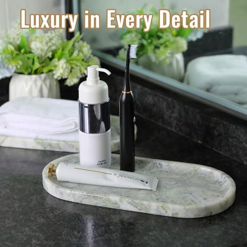 Koville African Natural Marble Tray, 12"x6" Vanity Decorative Tray for Countertop Organizer, Catchall Tray for Perfume, Candles, Jewelry Dish - Image 5