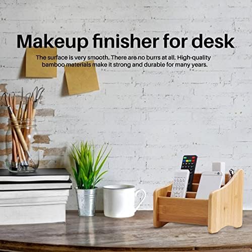 Wood Desk Organizer Bamboo Remote Control Holder Storage Container with 3 Compartments for Pen Pencil Phone Eyeglasses - Image 5