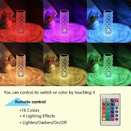 Portable Crystal Table Lamp,16 Color Touch Control Rechargeable Lamp,Crystal Bedside Lamp,Night Light,Room Decor Desk Lamp,Bedroom,Living Room,Kitchen,Dining Room Lamp(Blue) - Image 5
