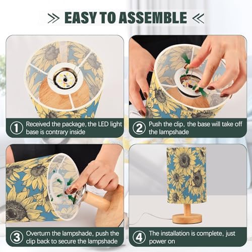 Rustic Sunflower Farmhouse Blue Bedside Table Lamps with USB Port for Bedroom Lamp Accent Table Lamp Small Nightstand Lamp Sturdy Linen Shade Wooden Base Decorative Lamps for Kids|Reading|Dorm|Home - Image 6