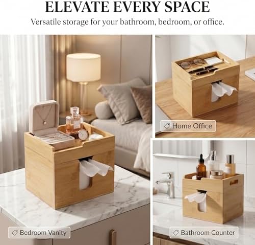 Bamboo Face Towel Holder, XL Facial Towel Organizer with Tray - Image 6