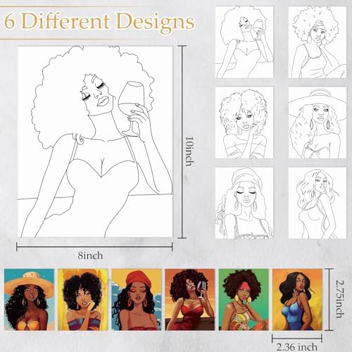 Dinifee 6 Pack Pre Drawn Canvas for Painting Pre Printed Canvas Kit 8 x 10 Inch Stretched Cotton Paint and Sip Set for Adults Couple Party Graduation Summer Date Night(Elegant Lady) - Image 3