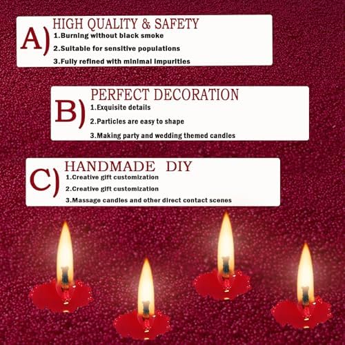 1.1LB Candle Sand- Red Candle Beads, Sand Wax for Wedding Decor Rosa Scented Candle with Wicks Dark Pearled, Wax for Home Decoration Party Gift 85 Burn Hours Refillable Candle Wax DIY Candle Making - Image 4