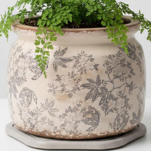 Farmhouse Ceramic Plant Pots with Decorative Saucer, Gifts for Plant Lovers by XiaanJiaju