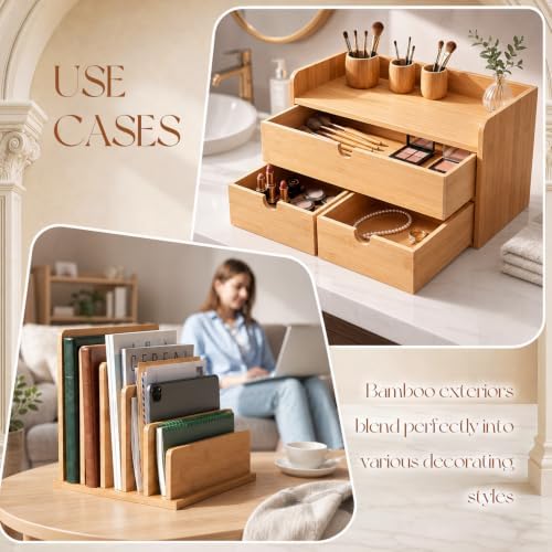 Gilprop 2 Pcs Bamboo Desk Organizer and Desk File Mail Organizer Countertop - Image 4