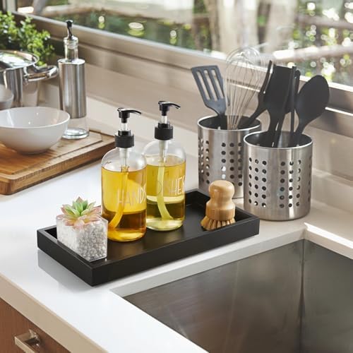 ALELION 13" Bathroom Vanity Tray for Counter - Black Wood Tray for Toilet Tank Makeup Perfume Jewelry Catchall Coffee Table - Wooden Kitchen Countertop Organizer for Soap Dispenser - Image 6