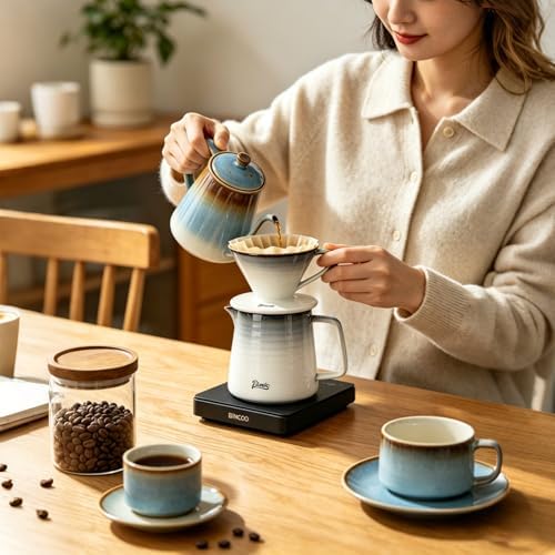 Bincoo Pour Over Coffee Maker&Dripper, Style Cone Filter + 450ml Ceramic Coffee Server, Manual Coffee Brewer Set, Reusable Coffee Filter Holder, Great Gift for Coffee Enthusiasts - Image 2
