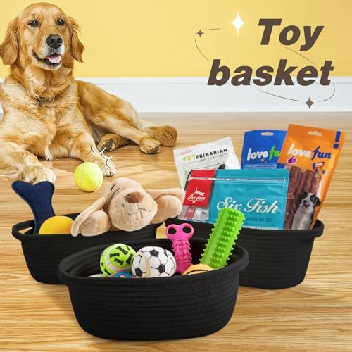 Pro Goleem Small Woven Basket with Gift Bags and Ribbons Durable Baskets for Gifts Empty Small Rope Basket for Storage 12"X 8" X 5" Baby Toy Basket with Handles, Black - Image 7